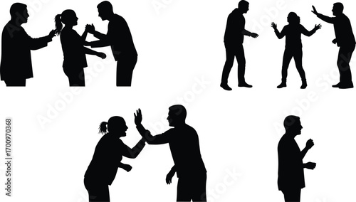 Argument, conflict, disagreement, people arguing, fighting silhouette, heated discussion, angry gestures, confrontation, verbal fight, relationship tension, emotional dispute, communication breakdown