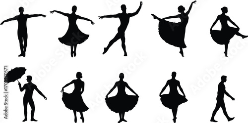 Ballet dancer silhouettes, graceful dance poses, ballet performance art, elegant ballerina, classical ballet movement, dance silhouette collection, ballet dancers in motion