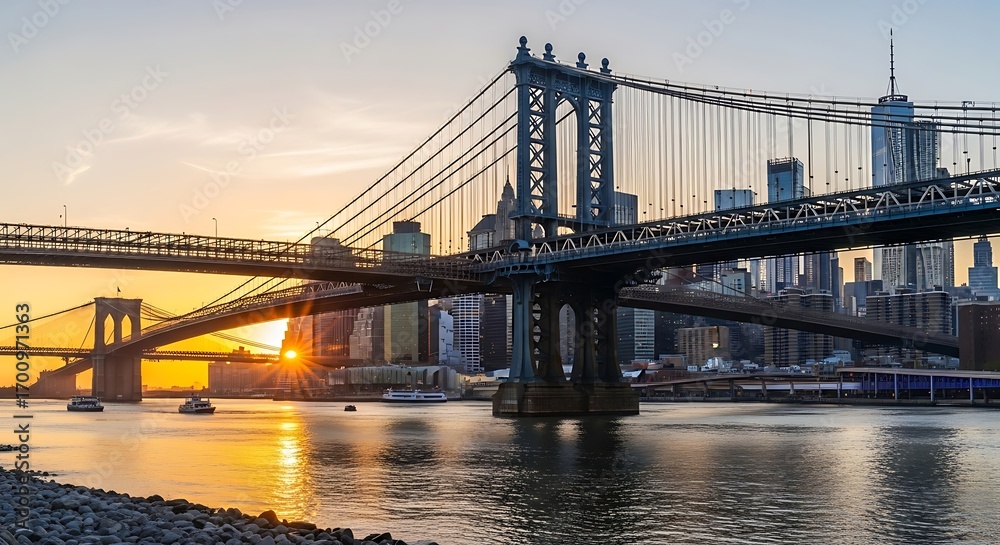 Fototapeta premium Manhattan Bridge and New York City Skyline at Sunrise.