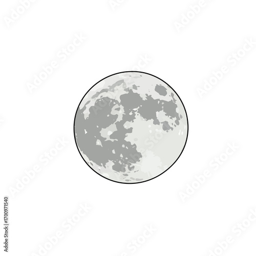 Detailed vector illustration of a full moon showcasing craters and lunar surface details against a clean white background