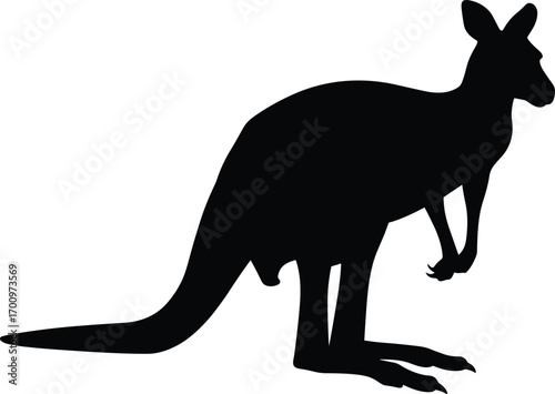 Kangaroo silhouette vector illustration, perfect for wildlife design, Australian themes, educational projects, nature art, logos, and animal graphics.