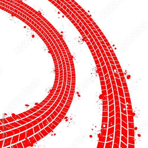 Vivid Red Tire Tracks with Splashes Dynamic Curve Design