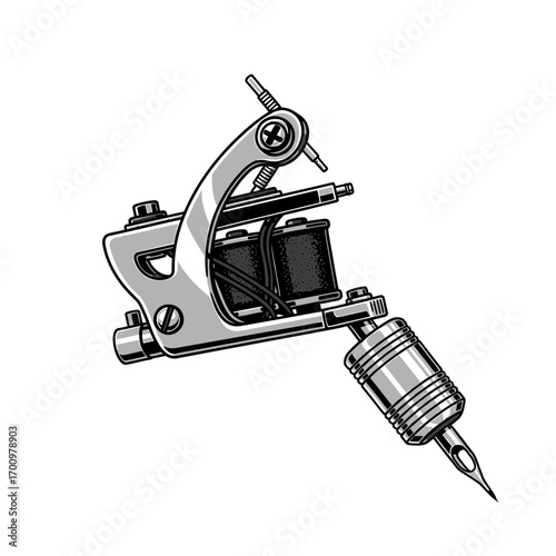 Detailed Illustration of a Classic Tattoo Machine