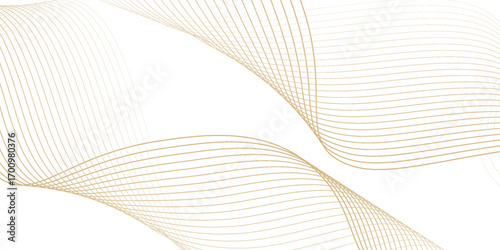 Luxury abstract gold wavy line pattern (guilloche curves) with copy space. Elegant golden color smooth gradient on white background. Premium vector striped texture for banner, business backdrop.