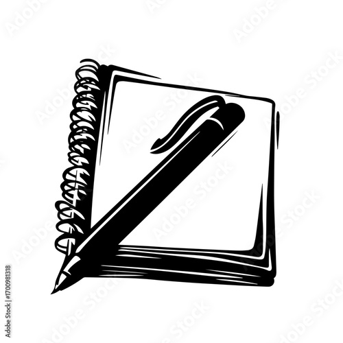 Spiral notebook with pen silhouette – essential stationery icon for school, office or writer branding