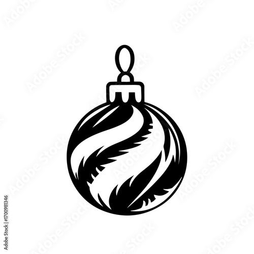 Christmas tree ornament ball silhouette with wavy pattern – festive holiday decoration for winter greeting cards or home decor
