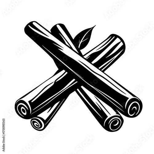 Aromatic cinnamon sticks bundle silhouette – spicy baking ingredient icon for cafe menu or culinary packaging