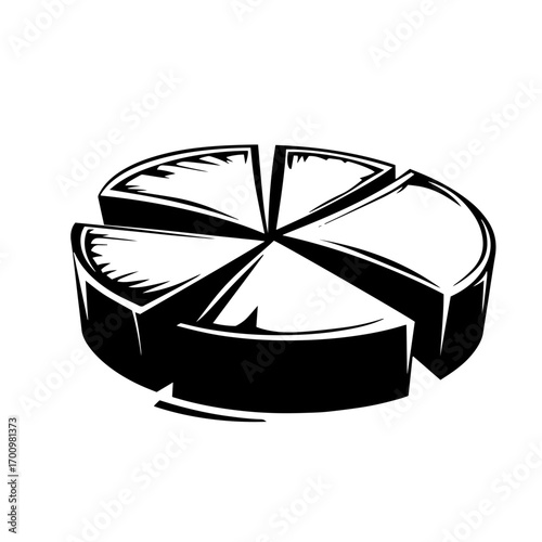 Round cheesecake cut into slices silhouette – tasty dessert graphic for bakery branding or recipe books