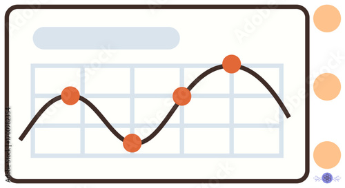 Line graph with orange data points over grid showcasing trend patterns. Ideal for analytics, statistics, business growth, productivity, financial progress, forecasting, and data organization. Simple
