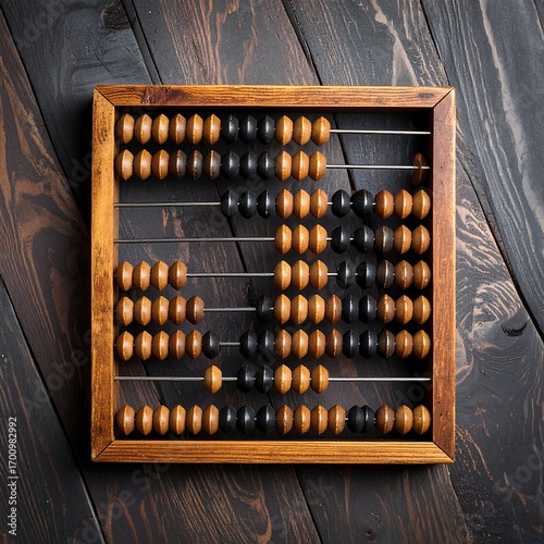 Antique wooden abacus on dark wood