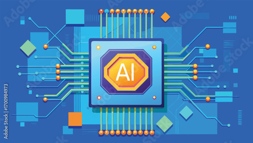 Futuristic Artificial Intelligence Microchip Illustration, Advanced AI Processor, Machine Learning, Data Science, and Digital Technology Concept
