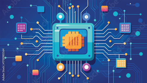 Futuristic Artificial Intelligence Microchip Illustration, Advanced AI Processor, Machine Learning, Data Science, and Digital Technology Concept