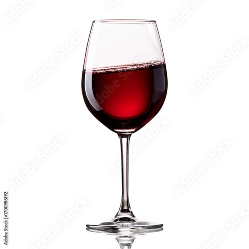 Elegant Wine Glass Filled with Red Wine on a Reflective Surface