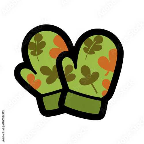 Pair of Autumn-Themed Mittens Keeping Hands Warm

