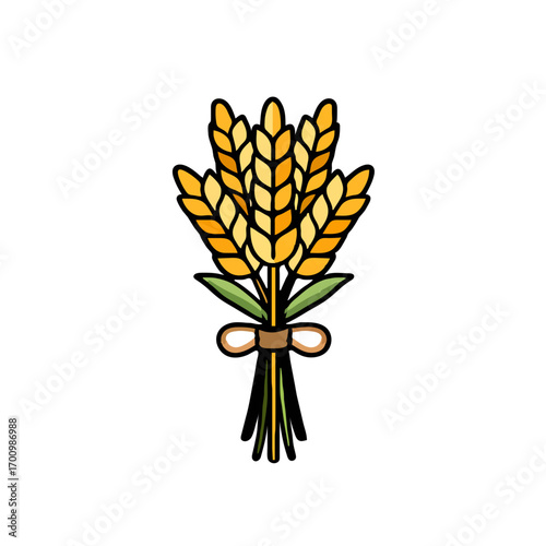 Golden Wheat Sheaf Tied with Brown Ribbon Illustration

