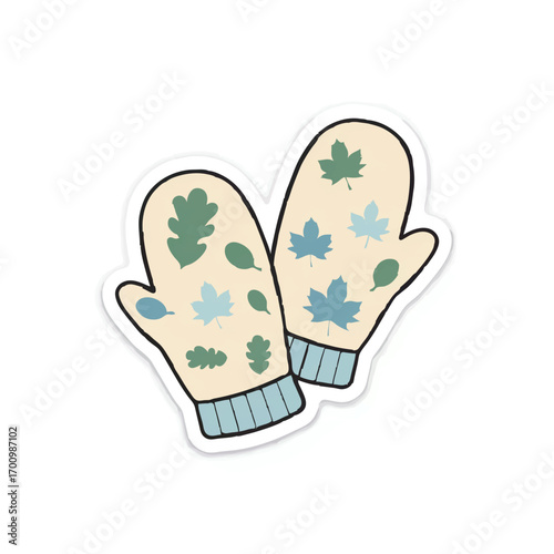 Pair of Autumn-Themed Mittens Keeping Hands Warm

