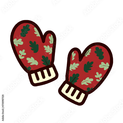 Pair of Autumn-Themed Mittens Keeping Hands Warm

