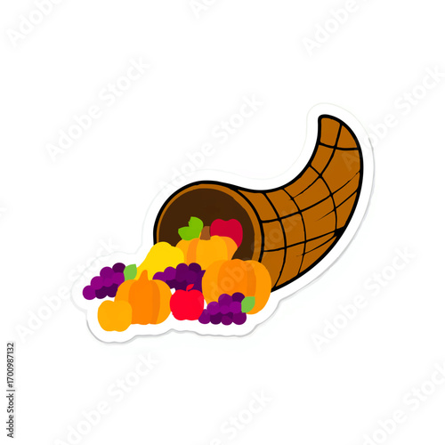 Cornucopia Overflowing with Harvest Fruits and Vegetables Illustration

