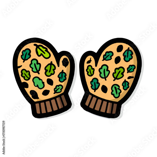 Pair of Autumn-Themed Mittens Keeping Hands Warm

