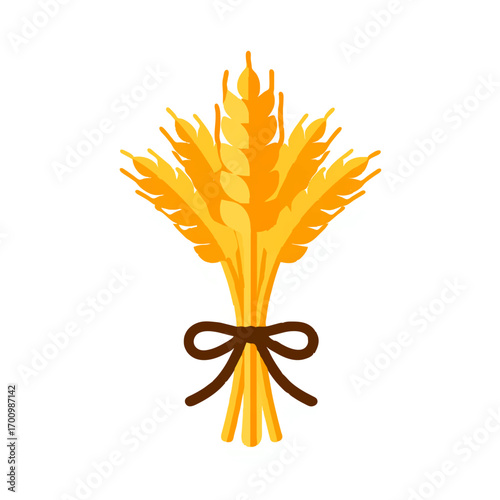 Golden Wheat Sheaf Tied with Brown Ribbon Illustration

