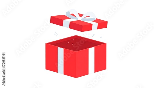 A vibrant red gift box with a white ribbon and bow, open to reveal its exciting contents, against a plain white background.