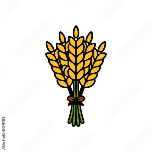 Golden Wheat Sheaf Tied with Brown Ribbon Illustration

