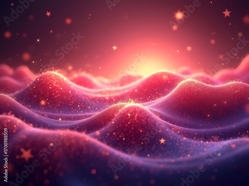 Abstract glowing cosmic landscape with shimmering particles and soft light isolated on white background