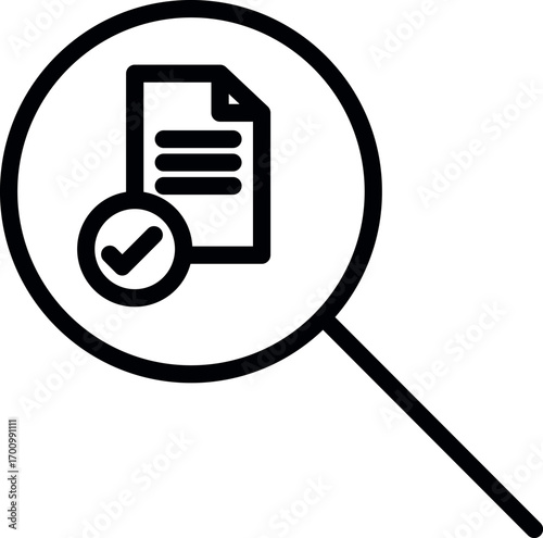 Magnifying glass placed over a document, representing review, verification, or checking information
