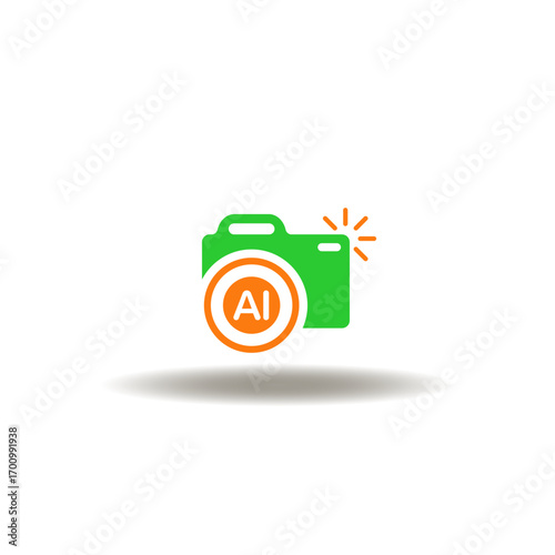 Vector illustration of camera. Camera icon for AI artificial intelligence app tools or assistant button. Symbol of AI assistant or image search application and photo UI magic camera tool.