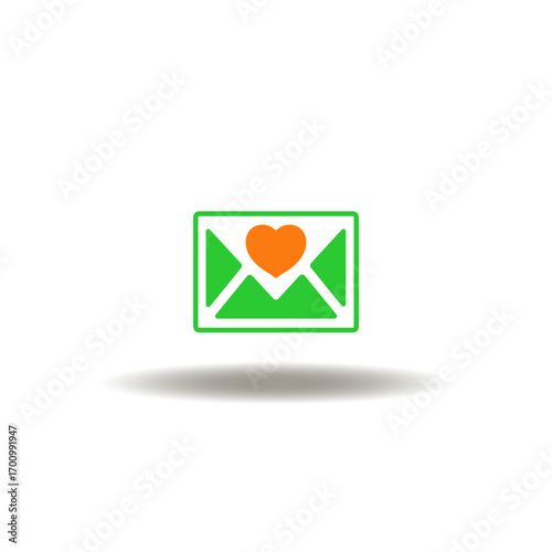 Vector illustration of mail envelope with heart. Symbol of message. Icon of mailing. Sign of social network communication.