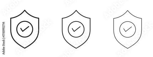 Shield check icon illustration. Editable stroke. Pixel perfect
