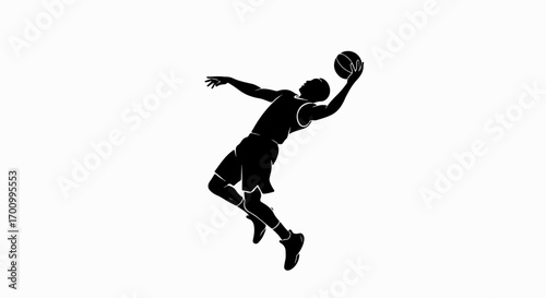 Dynamic Silhouette of Basketball Player Jumping with Ball