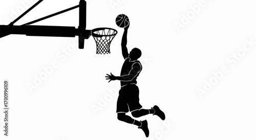 Dynamic Basketball Player Slam Dunk Silhouette