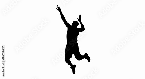 Jumping athlete silhouette reaching high on white background