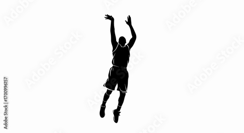 Dynamic Basketball Player Silhouette Shooting Jump Shot Vector Isolated on White Background
