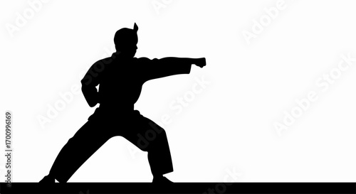Dynamic Martial Arts Punch Silhouette on White Background