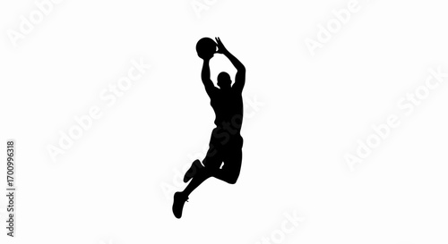 Dynamic Basketball Player Silhouette Jumping with Ball for Dunk or Shot