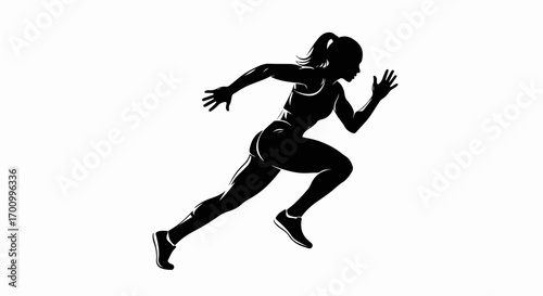 Dynamic Female Runner Silhouette Vector: Athletic Woman Sprinting for Fitness and Speed