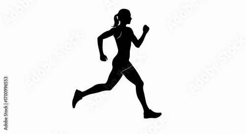 Female Runner Silhouette. Dynamic black icon of a woman jogging or sprinting, symbolizing fitness, sport, and active lifestyle.