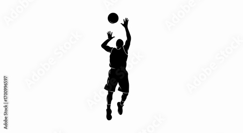 Dynamic Basketball Player Jumping to Shoot Ball Silhouette Illustration