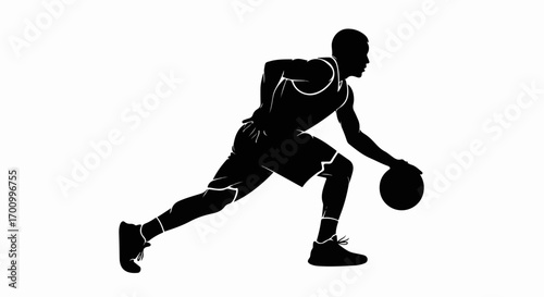 Dynamic Basketball Player Dribbling Silhouette Vector Icon