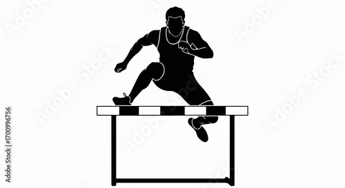 Male Athlete Jumping Over Hurdle Silhouette Icon for Track and Field Sports