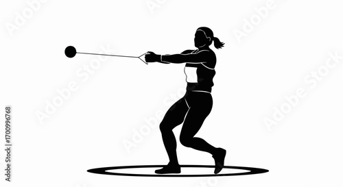 Dynamic Female Athlete Hammer Throw Silhouette - Track and Field Sport Icon