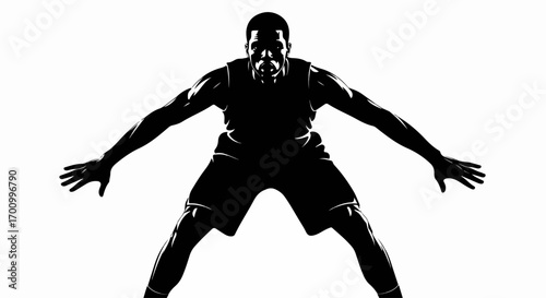 Dynamic Basketball Player Silhouette in Defensive Stance