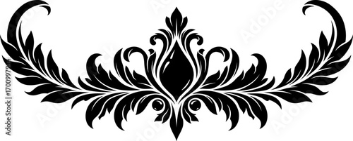 Stylized Victorian Gothic ornament with bead. Tattoo, ornamental design and decor element. Highly detailed and accurate lines for print or engraving