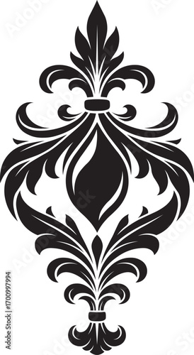 Stylized Victorian Gothic ornament with bead. Tattoo, ornamental design and decor element. Highly detailed and accurate lines for print or engraving