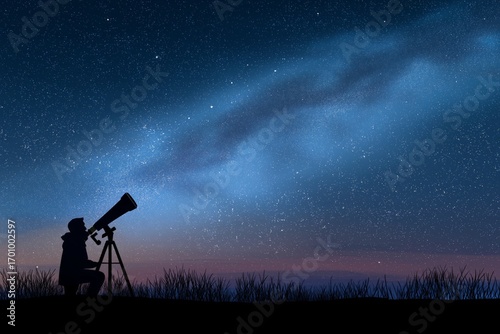 Astronomer Stargazes Beneath Milky Way Sky
