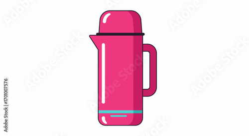 A vibrant pink thermos bottle, designed in a clean flat vector style, is depicted on a bright white background, ready for hot or cold beverages.