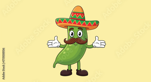 Cartoon Jalapeño Pepper with Sombrero and Mustache