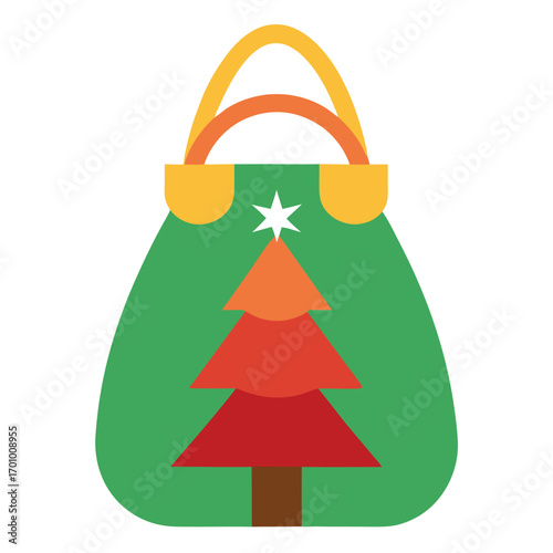 Festive christmas tree bag ornament with star and handles